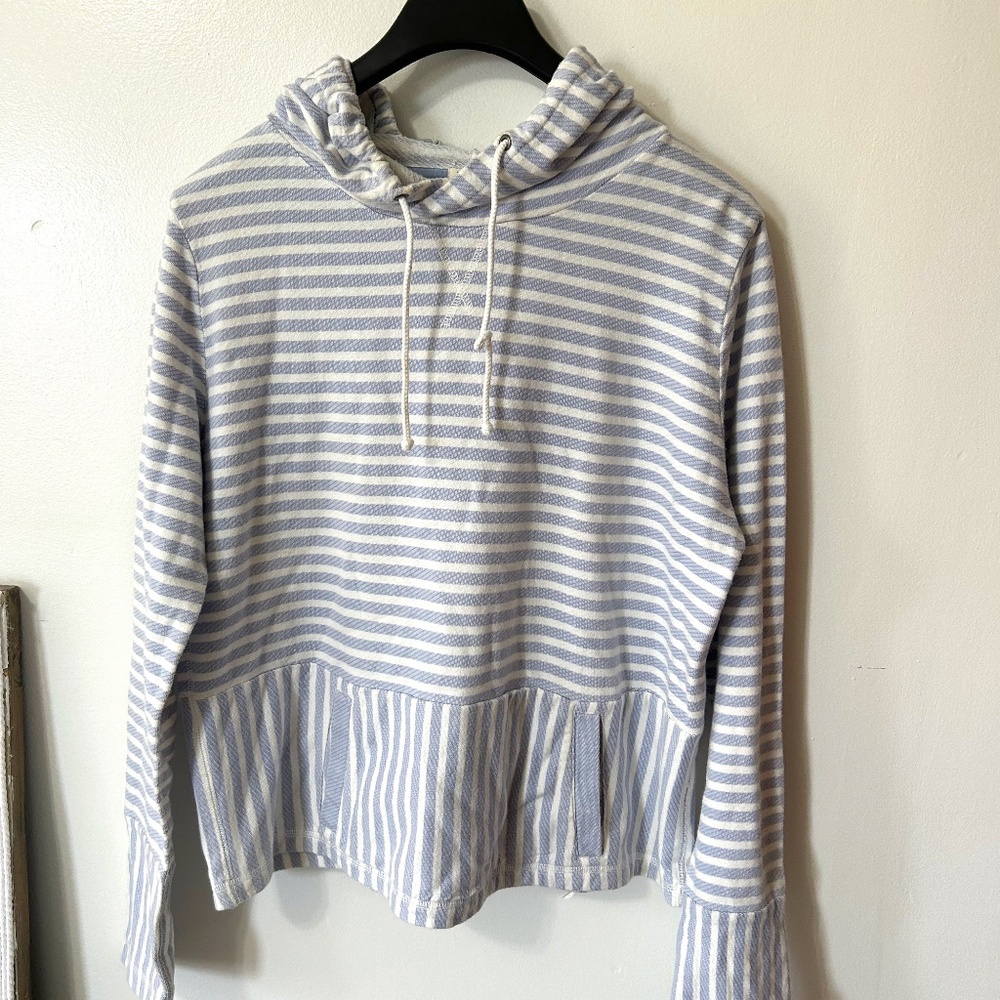 J. Crew Blue White Striped Drawstring Mariner Nautical Hoodie Sweatshirt XL